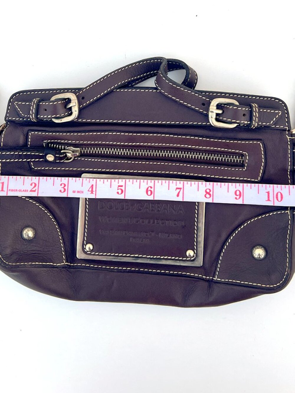 Authentic DOLCE & GABBANA Y2K Plaque Chain Shoulder Bag Chocolate Leather Milan - Picture 9 of 13